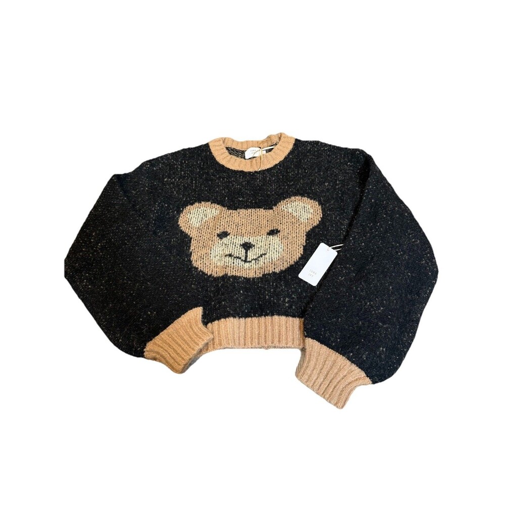 retro 80's 90's cozy soft Anthropologie Cozy Teddy Bear Crop Sweater‎ NWT Large